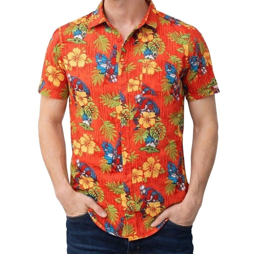 Star Wars Mens The Mandalorian Grogu Tropical Hawaiian Shirt Red XL RN111647